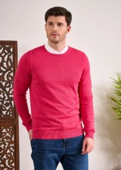Leysmill Cotton Cashmere Jumper In Raspberry -Elegant Wear World Cotton Cashmere Jumper Crew Raspberry 3