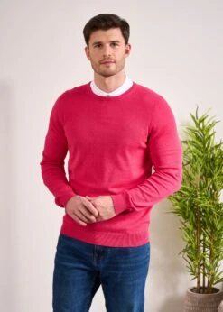Leysmill Cotton Cashmere Jumper In Raspberry -Elegant Wear World Cotton Cashmere Jumper Crew Raspberry 4