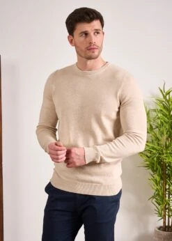Leysmill Cotton Cashmere Jumper In Sand 10 Leysmill Cotton Cashmere Jumper In Sand -Elegant Wear World Cotton Cashmere Jumper Crew Sand 3