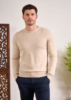 Leysmill Cotton Cashmere Jumper In Sand 11 Leysmill Cotton Cashmere Jumper In Sand -Elegant Wear World Cotton Cashmere Jumper Crew Sand 4