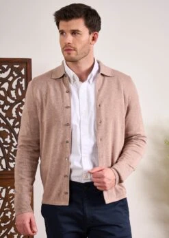Medstead Men's Long Sleeve Shirt In Coffee -Elegant Wear World Cotton Cashmere Overshirt Coffee