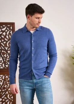 Medstead Men's Long Sleeve Shirt In Indigo -Elegant Wear World Cotton Cashmere Overshirt Indigo 3