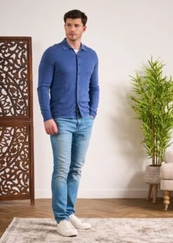 Medstead Men's Long Sleeve Shirt In Indigo -Elegant Wear World Cotton Cashmere Overshirt Indigo 4