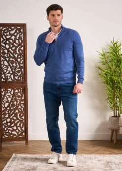 Selhurst Cotton Cashmere 1/4 Zip Jumper In Indigo -Elegant Wear World Cotton Cashmere Quarter Zip Jumper Indigo 4