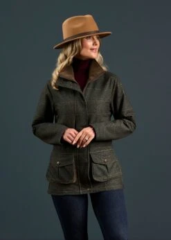 Didsmere Ladies Technical Tweed Coat In Myrtle - Regular Fit -Elegant Wear World Didmere Ladies Technical Tweed Coat Myrtle 2