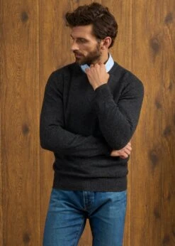 Dorset Men's Lambswool Jumper In Charcoal - Classic Fit -Elegant Wear World Dorset Mens Lambswool Jumper Charcoal 3