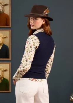 Erin Luxury Vee Neck Tank Top In Dark Navy -Elegant Wear World Erin Luxury Vee Neck Tank Top Dark Navy 3