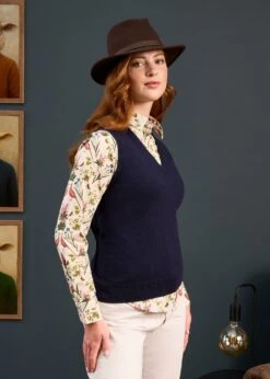 Erin Luxury Vee Neck Tank Top In Dark Navy -Elegant Wear World Erin Luxury Vee Neck Tank Top Dark Navy 4