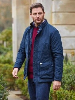 Felwell Men's Quilted Jacket In Dark Navy - Regular Fit -Elegant Wear World Felwell Mens Quilted Jacket Navy