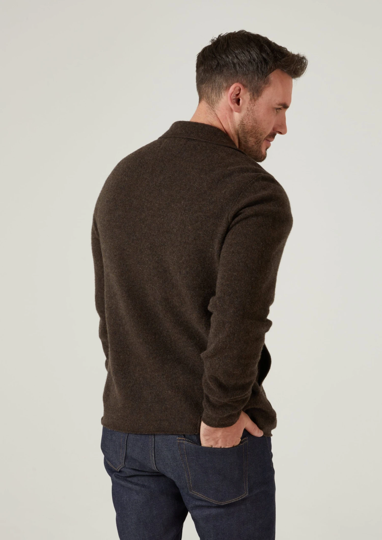 Ferndale Men's Knitted Lambswool Shirt In Cocoa - Regular Fit 4 Ferndale Men's Knitted Lambswool Shirt In Cocoa - Regular Fit - Image 4