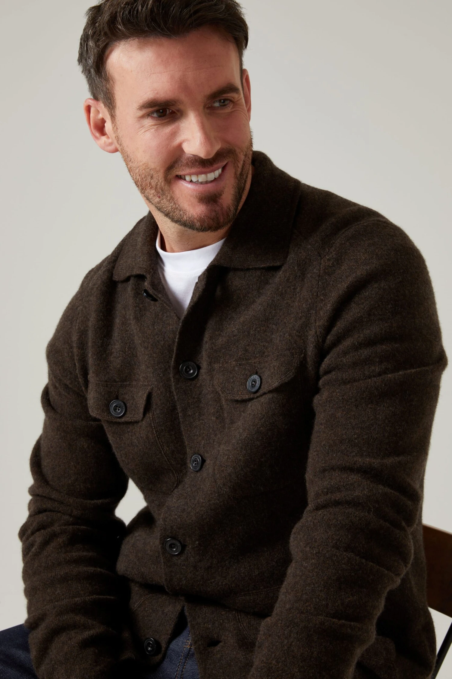 Ferndale Men's Knitted Lambswool Shirt In Cocoa - Regular Fit 2 Ferndale Men's Knitted Lambswool Shirt In Cocoa - Regular Fit - Image 2