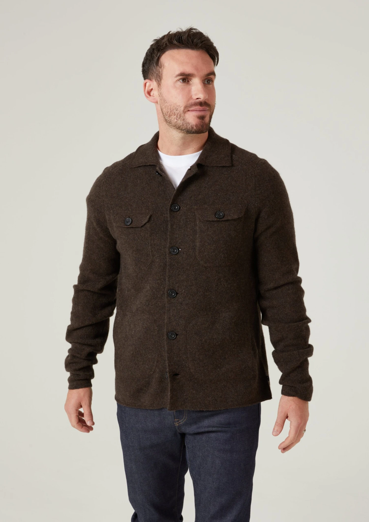 Ferndale Men's Knitted Lambswool Shirt In Cocoa - Regular Fit 6 Ferndale Men's Knitted Lambswool Shirt In Cocoa - Regular Fit - Image 6