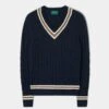 Grafton Men's Merino Wool Cable Cricket Jumper In Navy - Regular Fit -Elegant Wear World Grafton Mens Merino Wool Cable Cricket Jumper Navy