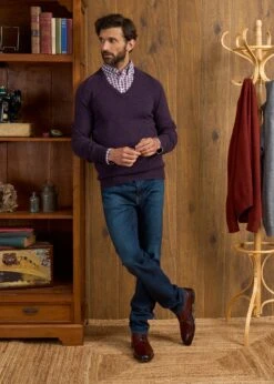 Hampshire Lambswool Jumper In Elderberry - Classic Fit -Elegant Wear World Hampshire Lambswool Jumper Elderberry 1