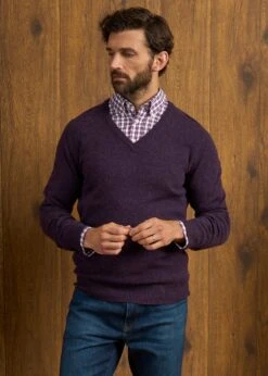 Hampshire Lambswool Jumper In Elderberry - Classic Fit -Elegant Wear World Hampshire Lambswool Jumper Elderberry 3