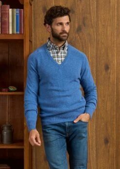 Hampshire Lambswool Jumper In Jeans - Classic Fit -Elegant Wear World Hampshire Lambswool Jumper Jeans 2