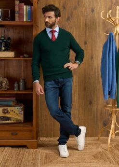 Hampshire Lambswool Jumper In Tartan Green - Classic Fit -Elegant Wear World Hampshire Lambswool Jumper Tartan Green 1