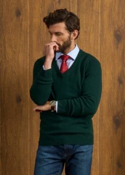 Hampshire Lambswool Jumper In Tartan Green - Classic Fit -Elegant Wear World Hampshire Lambswool Jumper Tartan Green 2