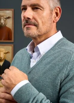 Hampshire Lambswool Jumper In Caspian - Classic Fit -Elegant Wear World Hampshire Lambswool Saddle Shoulder Caspian Jumper 1