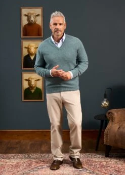 Hampshire Lambswool Jumper In Caspian - Classic Fit -Elegant Wear World Hampshire Lambswool Saddle Shoulder Caspian Jumper 5