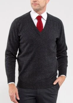 Hampshire Men's Lambswool Jumper In Charcoal - Classic Fit -Elegant Wear World Hampshire Lambswool Saddle Shoulder Charcoal Jumper image1