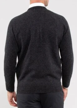 Hampshire Men's Lambswool Jumper In Charcoal - Classic Fit -Elegant Wear World Hampshire Lambswool Saddle Shoulder Charcoal Jumper image3