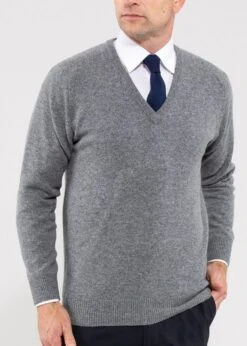 Hampshire Lambswool Jumper In Grey Mix - Classic Fit -Elegant Wear World Hampshire Lambswool Saddle Shoulder Grey Mix Jumper Image1