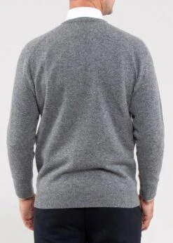Hampshire Lambswool Jumper In Grey Mix - Classic Fit -Elegant Wear World Hampshire Lambswool Saddle Shoulder Grey Mix Jumper Image3