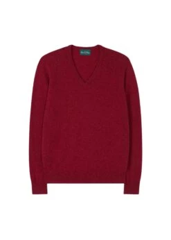 Hampshire Lambswool Jumper In Poppy - Classic Fit -Elegant Wear World Hampshire Mens Lambswool Vee Neck Jumper Poppy 1