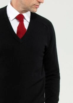Hampshire Lambswool Jumper In Black - Classic Fit -Elegant Wear World HampshireLambswoolSaddleShoulderBlackJumperImage1