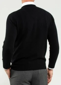 Hampshire Lambswool Jumper In Black - Classic Fit -Elegant Wear World HampshireLambswoolSaddleShoulderBlackJumperImage2
