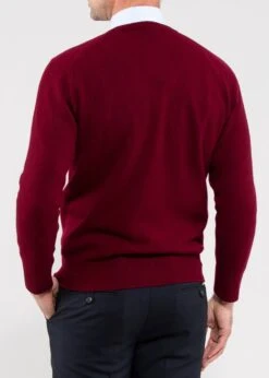 Hampshire Lambswool Jumper In Bordeaux - Classic Fit -Elegant Wear World HampshireLambswoolSaddleShoulderBordeauxJumperImage3