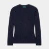 Isla Ladies Wool And Cashmere Vee Neck Jumper In Dark Navy -Elegant Wear World ISLA LADIES INSET SLEEVE VEE NECK DARK NAVY 01