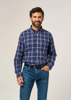 Ilkley Flannel Check Shirt In Blue - Shooting Fit -Elegant Wear World Ilkey Flannel Check Shirt Blue