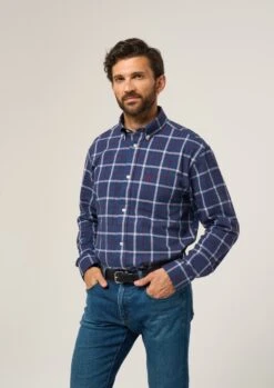 Ilkley Flannel Check Shirt In Blue - Shooting Fit -Elegant Wear World Ilkey Flannel Check Shirt Blue 3