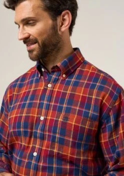 Ilkley Flannel Check Shirt In Red - Shooting Fit -Elegant Wear World Ilkley Flannel Check Shirt Red 1