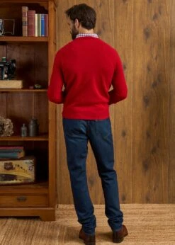 Kilsyth Men's Lambswool Jumper In Dubonnet - Regular Fit -Elegant Wear World Kilsyth Lambswool Vee Neck Jumper Dubbonet 4