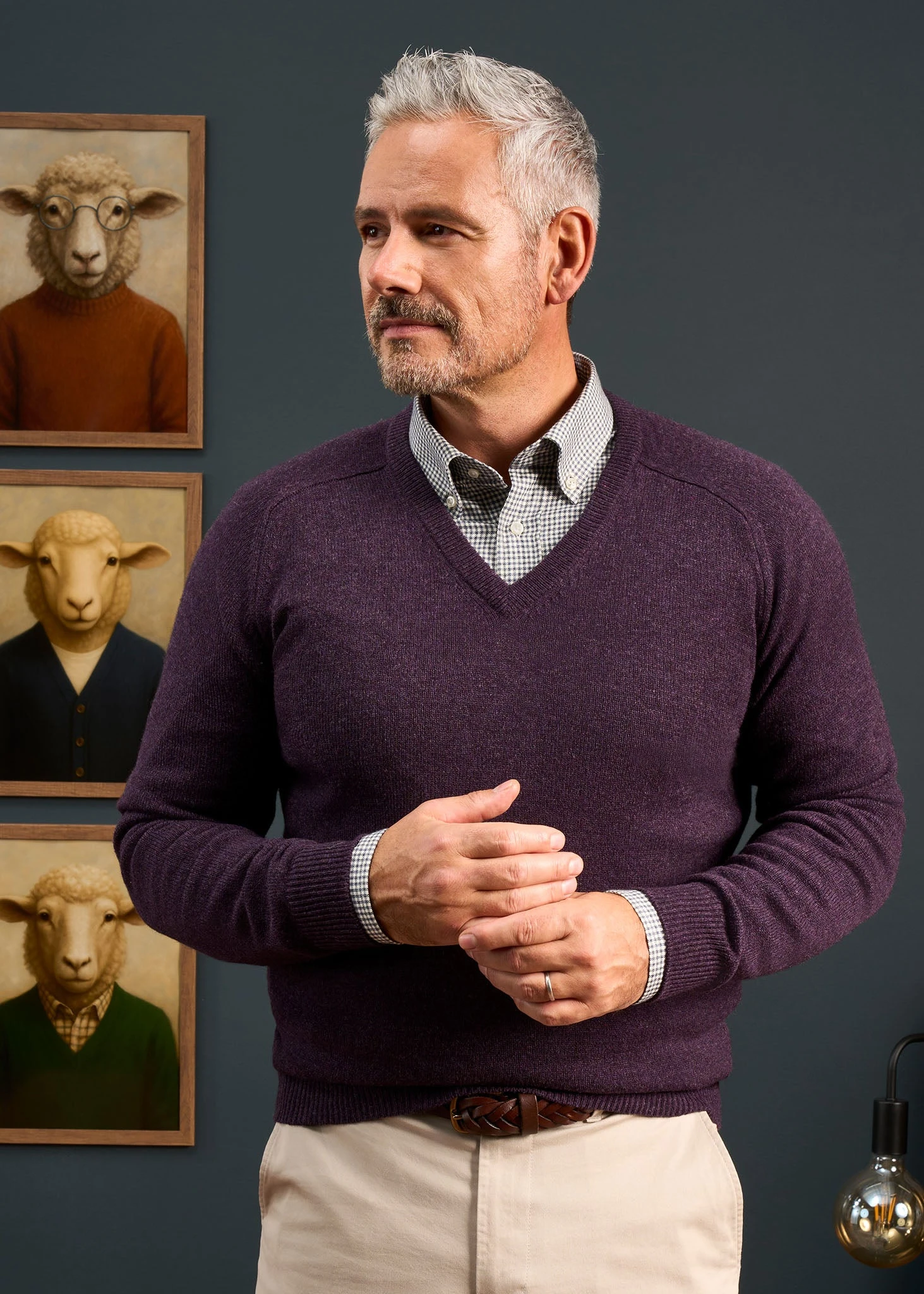 Kilsyth Men's Lambswool Jumper In Elderberry - Regular Fit 2 Kilsyth Men's Lambswool Jumper In Elderberry - Regular Fit - Image 2