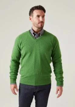 Kilsyth Men's Lambswool Jumper In Watercress - Regular Fit -Elegant Wear World Kilsyth Men s Lambswool Jumper In Regular Fit Watercress 5
