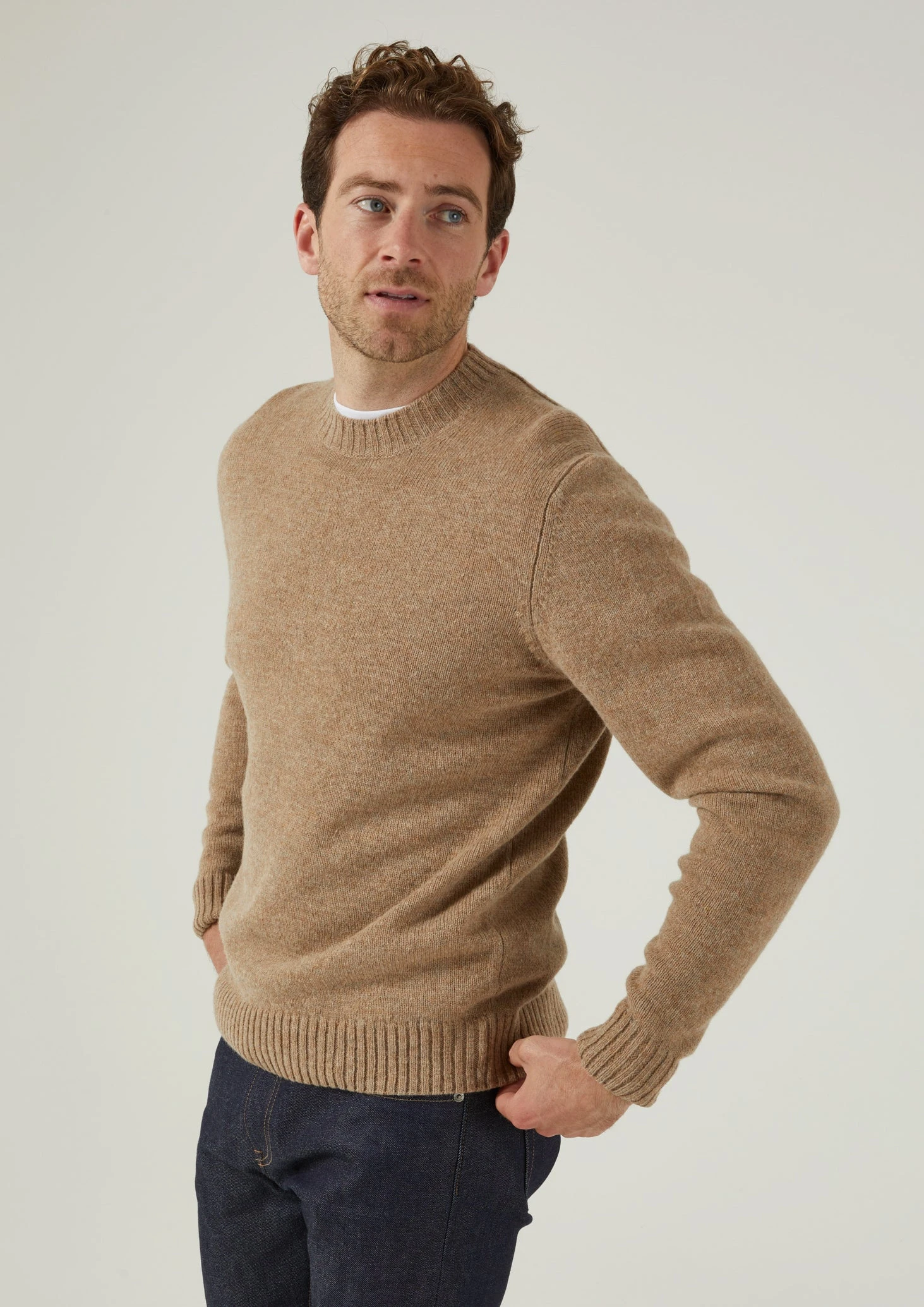 Kinnadie Supersoft Shetland Jumper In Pale Oak - Regular Fit 1 Kinnadie Supersoft Shetland Jumper In Pale Oak - Regular Fit