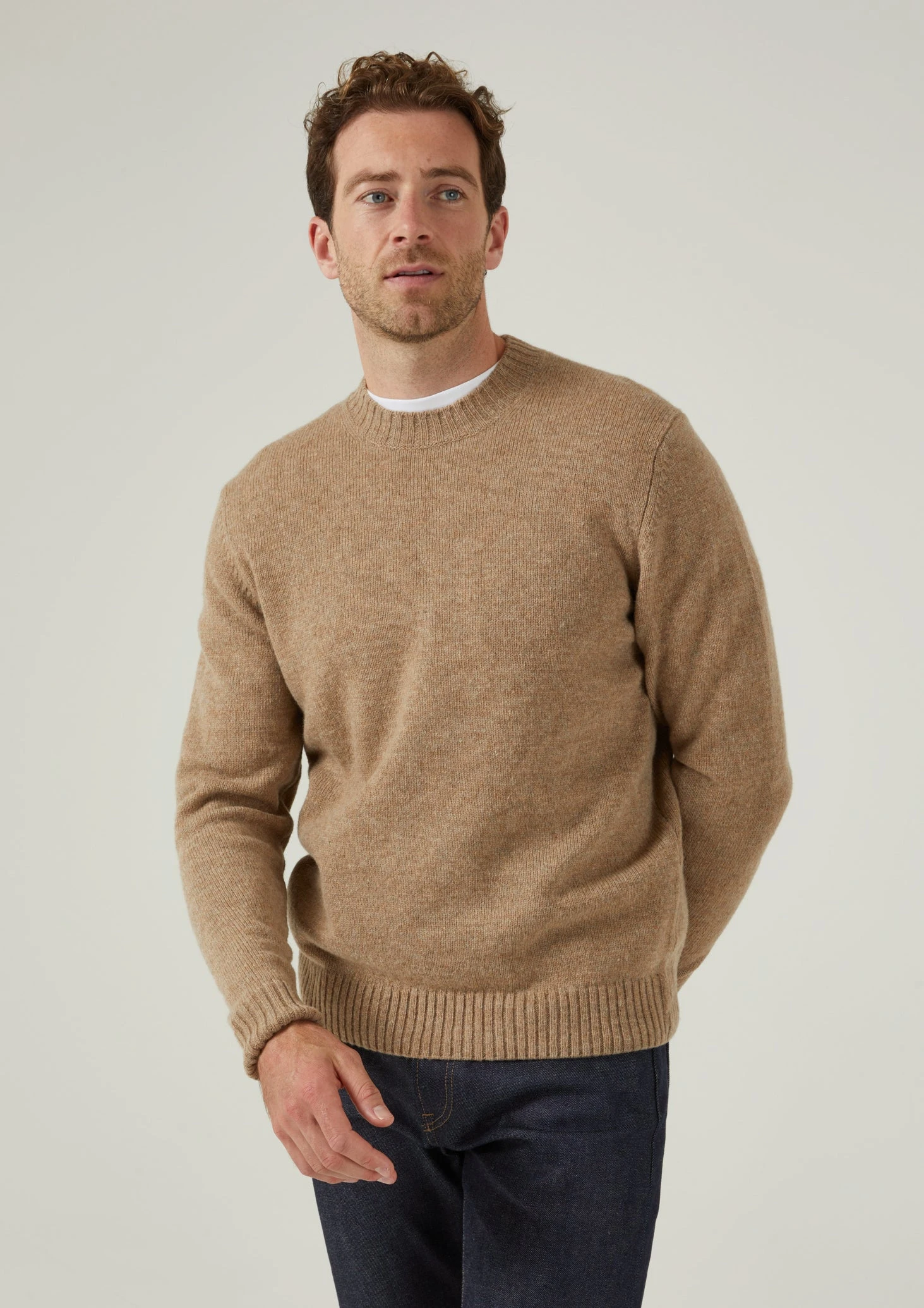 Kinnadie Supersoft Shetland Jumper In Pale Oak - Regular Fit 4 Kinnadie Supersoft Shetland Jumper In Pale Oak - Regular Fit - Image 4