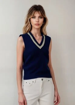 Ladies Cotton Cricket Slipover In Dark Navy 9 Ladies Cotton Cricket Slipover In Dark Navy -Elegant Wear World Ladies Cotton Cricket Sliover Dark Navy 1