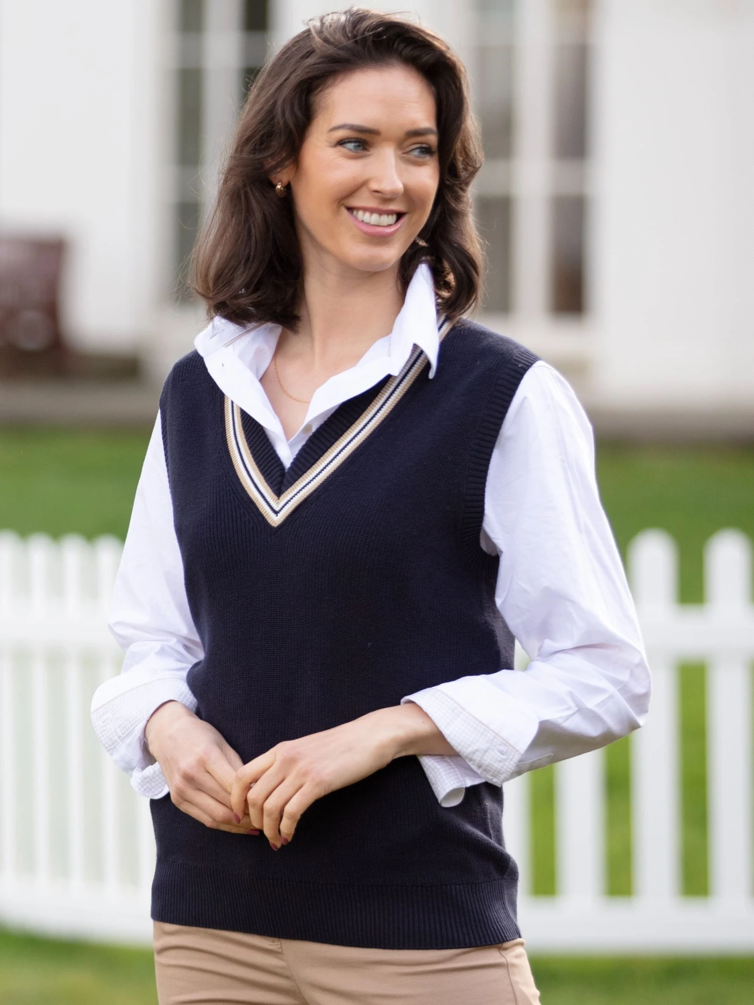 Ladies Cotton Cricket Slipover In Dark Navy 2 Ladies Cotton Cricket Slipover In Dark Navy - Image 2