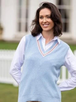 Ladies Cotton Cricket Slipover In Steel Blue Mix -Elegant Wear World Ladies Cricket Slipover Light Blue 1