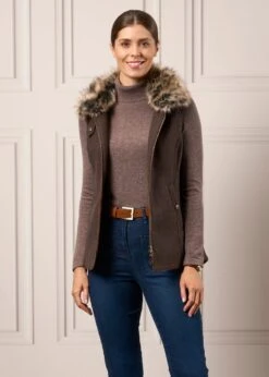 Surrey Ladies Tweed Gilet In Bramble -Elegant Wear World Ladies Tweed Gilet Faux Fur Surrey Bramble 1