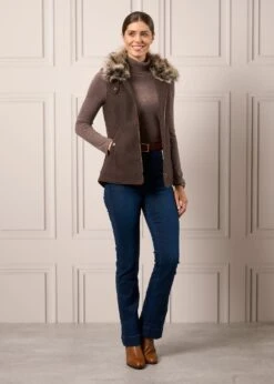 Surrey Ladies Tweed Gilet In Bramble -Elegant Wear World Ladies Tweed Gilet Faux Fur Surrey Bramble 3
