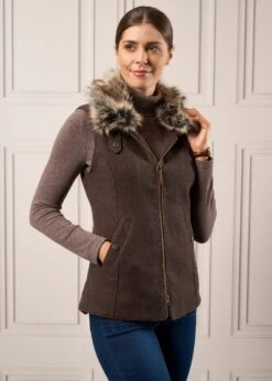 Surrey Ladies Tweed Gilet In Bramble -Elegant Wear World Ladies Tweed Gilet Faux Fur Surrey Bramble 4