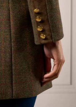 Surrey Ladies Mid-Thigh Tweed Coat In Hemlock - Regular Fit -Elegant Wear World Ladies Tweed Long Coat Surrey Hemlock 4