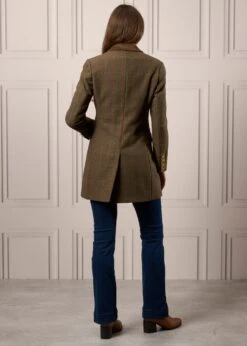 Surrey Ladies Mid-Thigh Tweed Coat In Hemlock - Regular Fit -Elegant Wear World Ladies Tweed Long Coat Surrey Hemlock 6