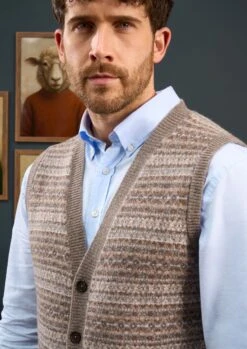 Maywick Men's Lambswool Fair Isle Waistcoat In Vole -Elegant Wear World Lambswool Fairisle Kinitted Slipover Vole 1